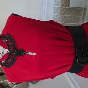 Sympli Elegant Red Sleeveless Tunic Top/ Dress
